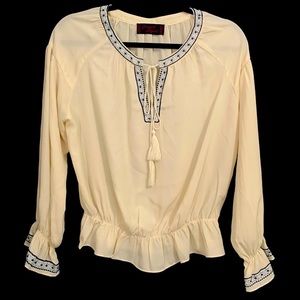 Cowgirl Legend Cream Chiffon Tassel V-Neck Blouse